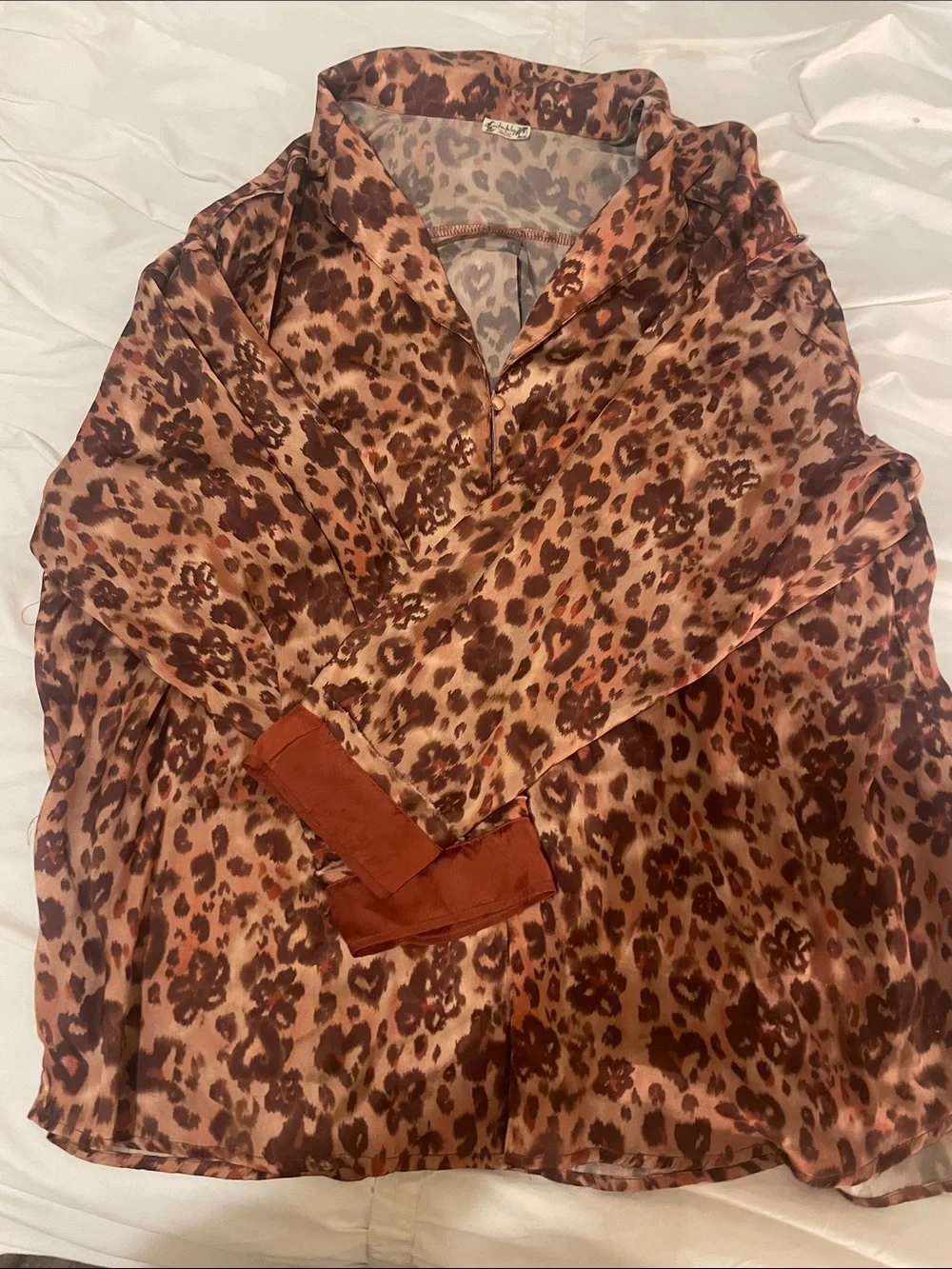 Free People Women’s Leopard Satin Pajama Set - Rust Brown